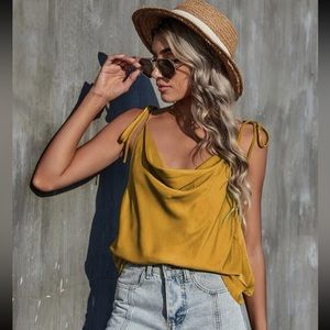 Mustard Draped Knot Detail Cami Top